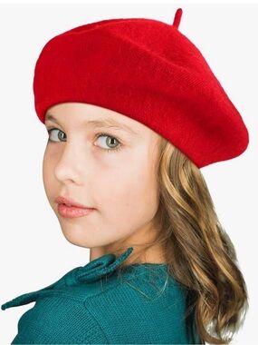 Red Childs Beret Hat French Beanie Cap, Beret circumference 10 in- 5 in,